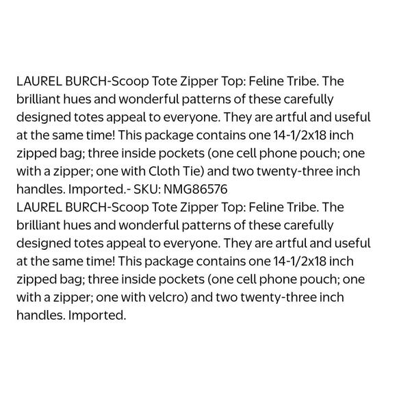 Laurel Burch NEW Scoop Tote Zipper Top FELINE TRIBE Artsy Cats Bright Happy Bag - Picture 3 of 12